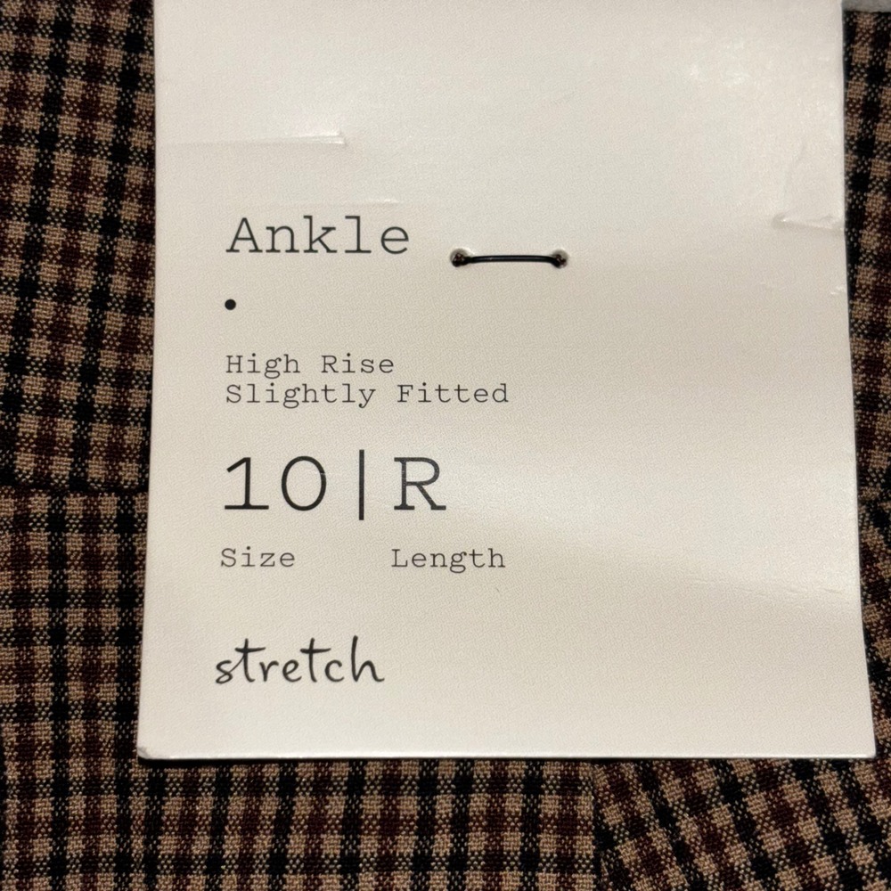 A New Day Womens High Rise Ankle Pants Brown Gingham Plaid Stretch Size 10 - Picture 3 of 13